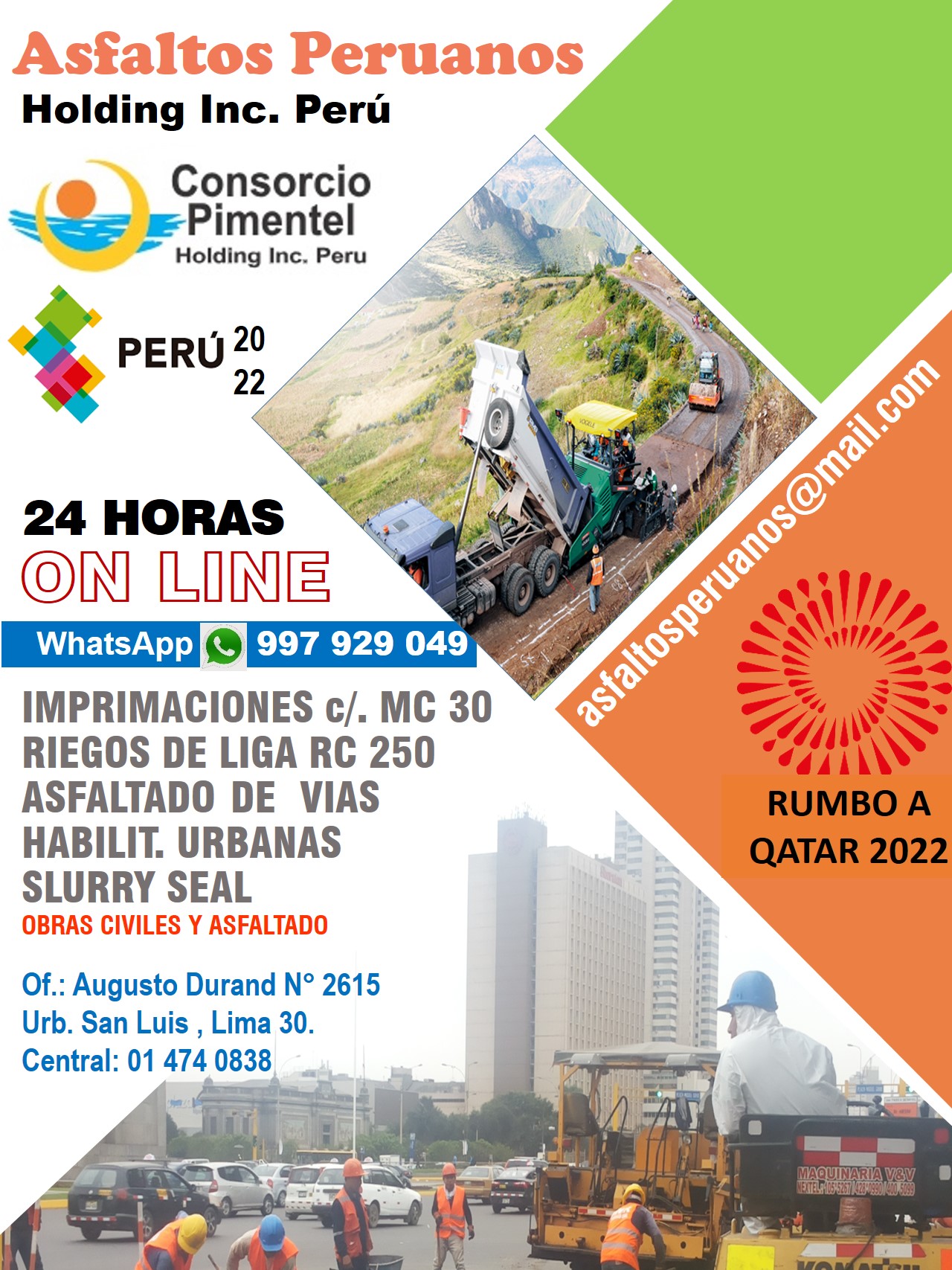 Precio x m2 colocación Asfalto en caliente RC 250 Imprimaciones MC 30 Perú 2022